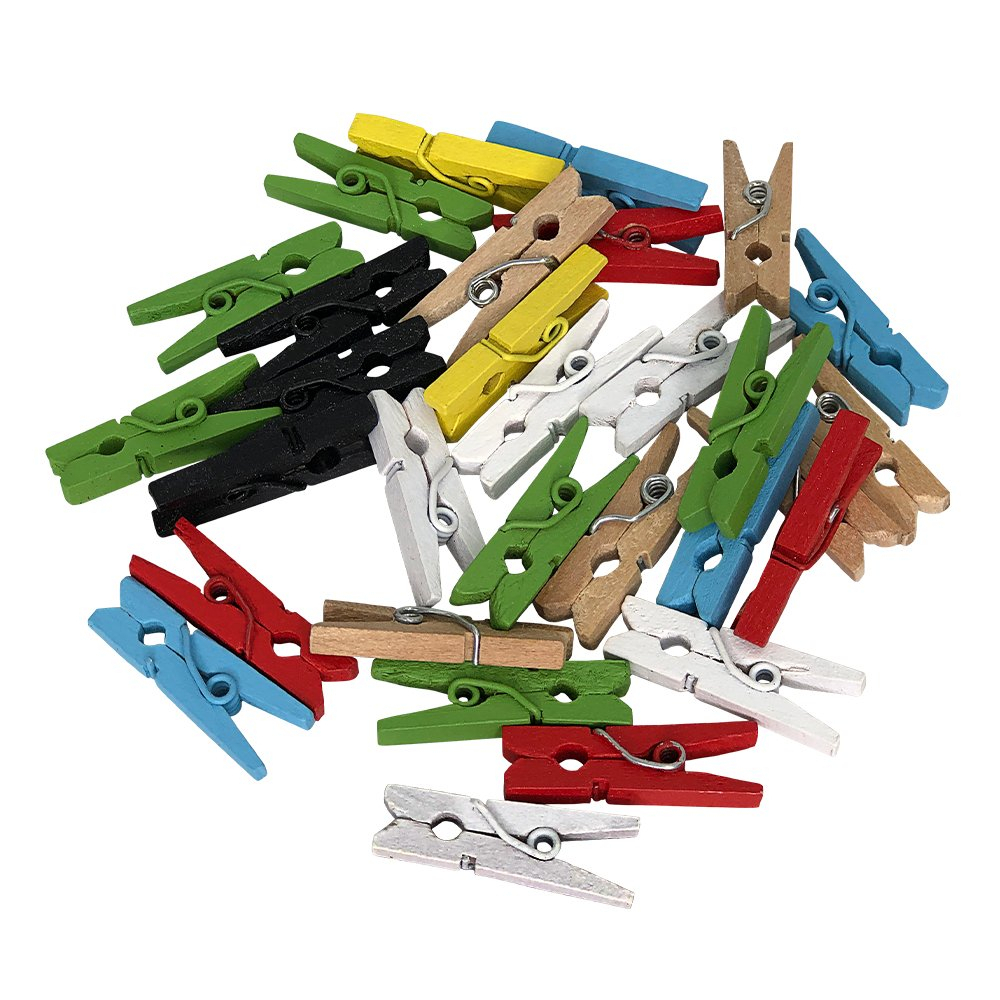 Kit 90 Mini Prendedores Coloridos de Madeira para Decoração de Natal Pendurar Fotos Artesanato