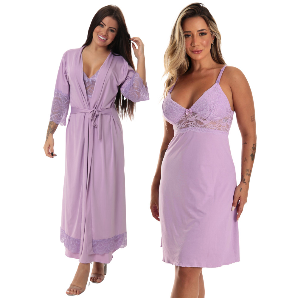 Kit Robe Longo Roupão Camisola Amamentação Curta Maternidade Luxo