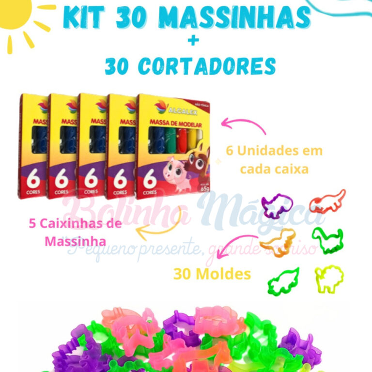 Kit 30 Unidades de Massinha de Modelar + 30 Cortad