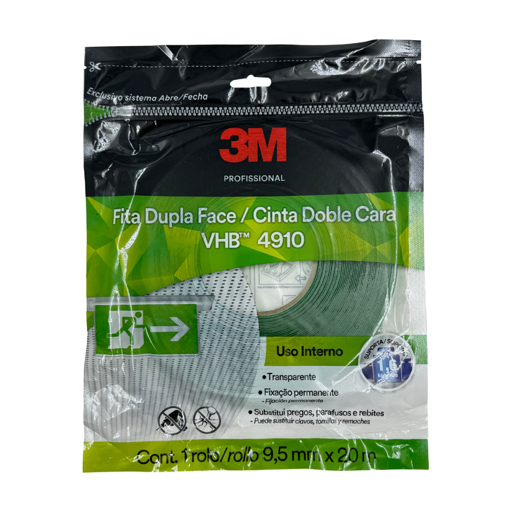 Fita Dupla Face Vhb 4910 Fixação Segura Transparente Invisivel 9,5mm X 20m x 1mm Extra Forte Marca 3