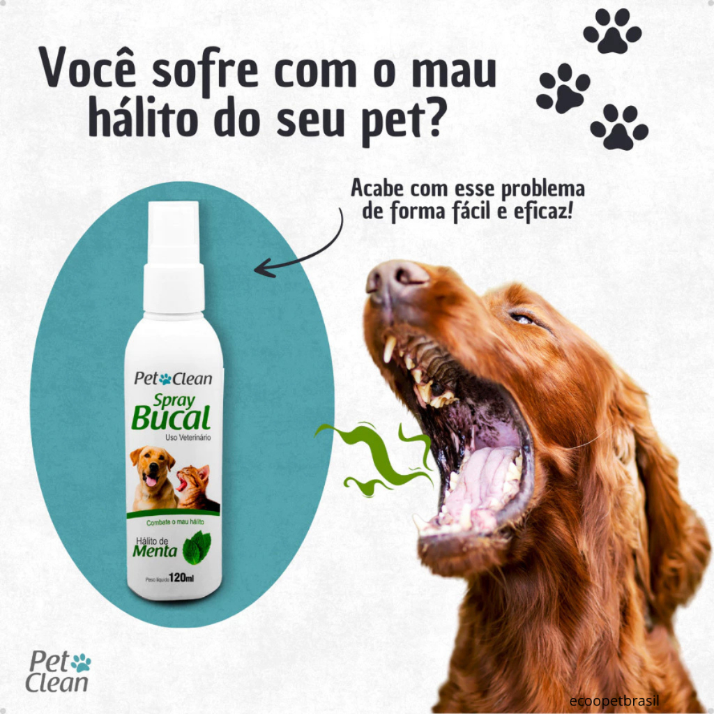 Spray Bucal Sabor Menta para Cachorro Cães e Gatos Elimina Mau Hálito e Anti Tártaro – Pet Clean