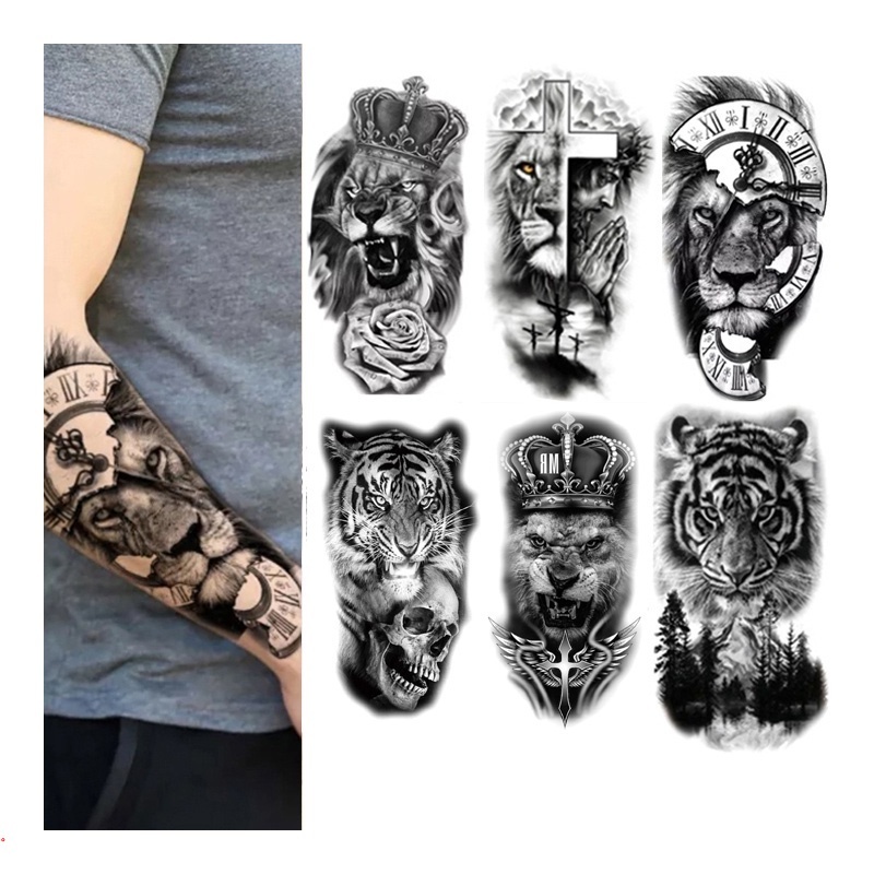 Tatuagem Temporária Falsa Henna Skeleton King Animal Tatoo Para Mulheres Homens Crianças Tigre Wolf