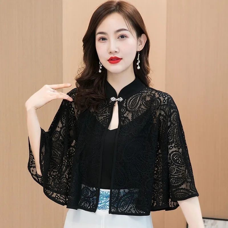 Summer Lace Bridal Cape Bolero Para Mulheres Vestir Champagne High Neck Pink Grey Off White Light
