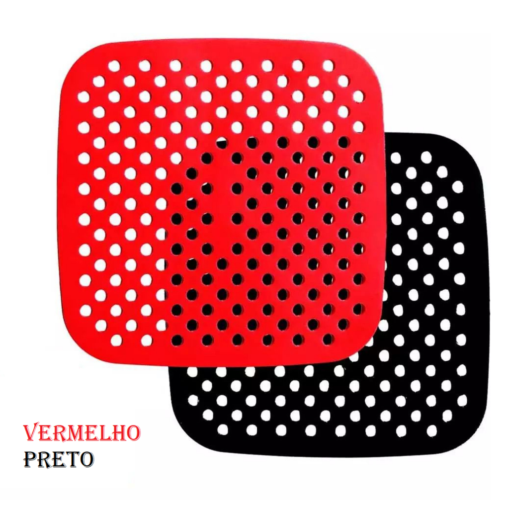 Forro Tapete em Silicone Para Air Fryer 19cm Fritadeira Elétrica QUADRADO Multiuso Universal Vermelh