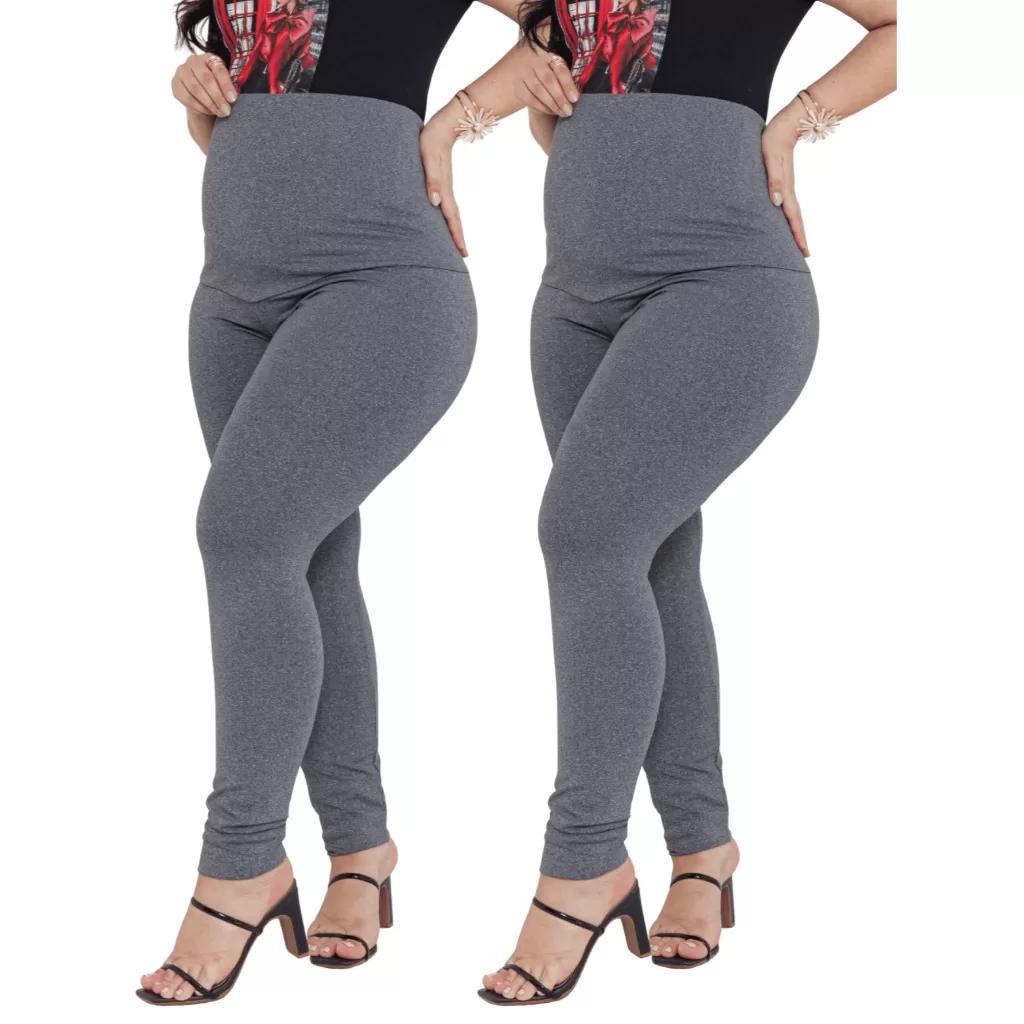 Kit 2 Legging gestante cor cinza mescla calça grávida maternidade alto conforto sustentação barriga