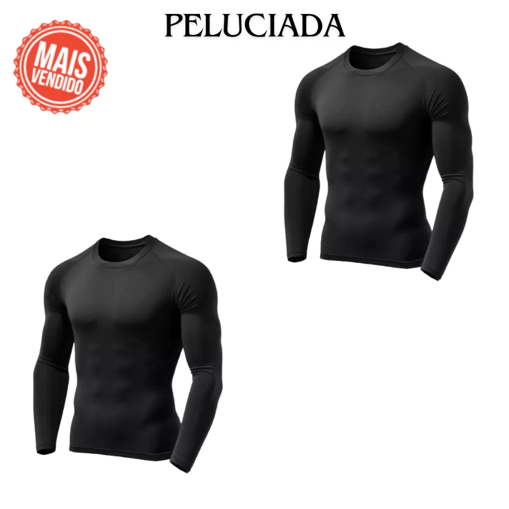 Kit 2 Camiseta Térmica Unissex Peluciada Manga Longa Segunda Pele Frio Extremo Pano Flanelado