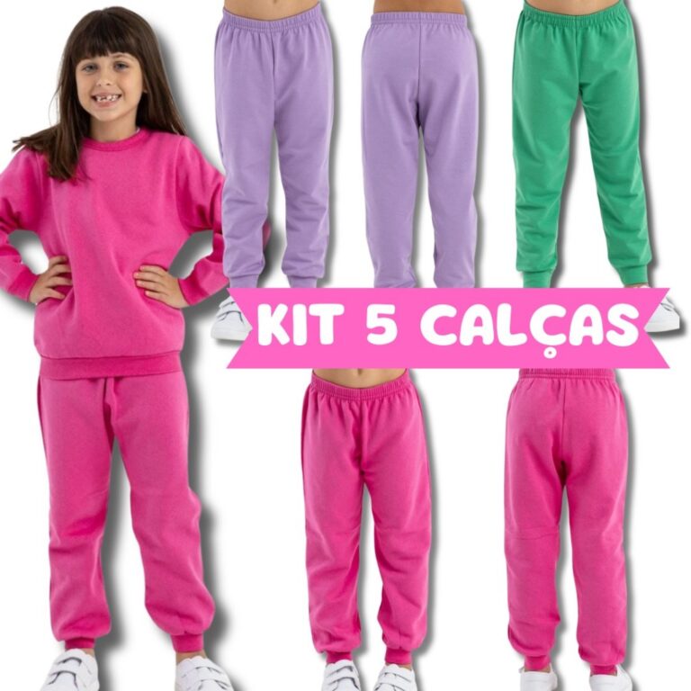 Kit 5 calça Moletom infantil Menina 1 ao 16