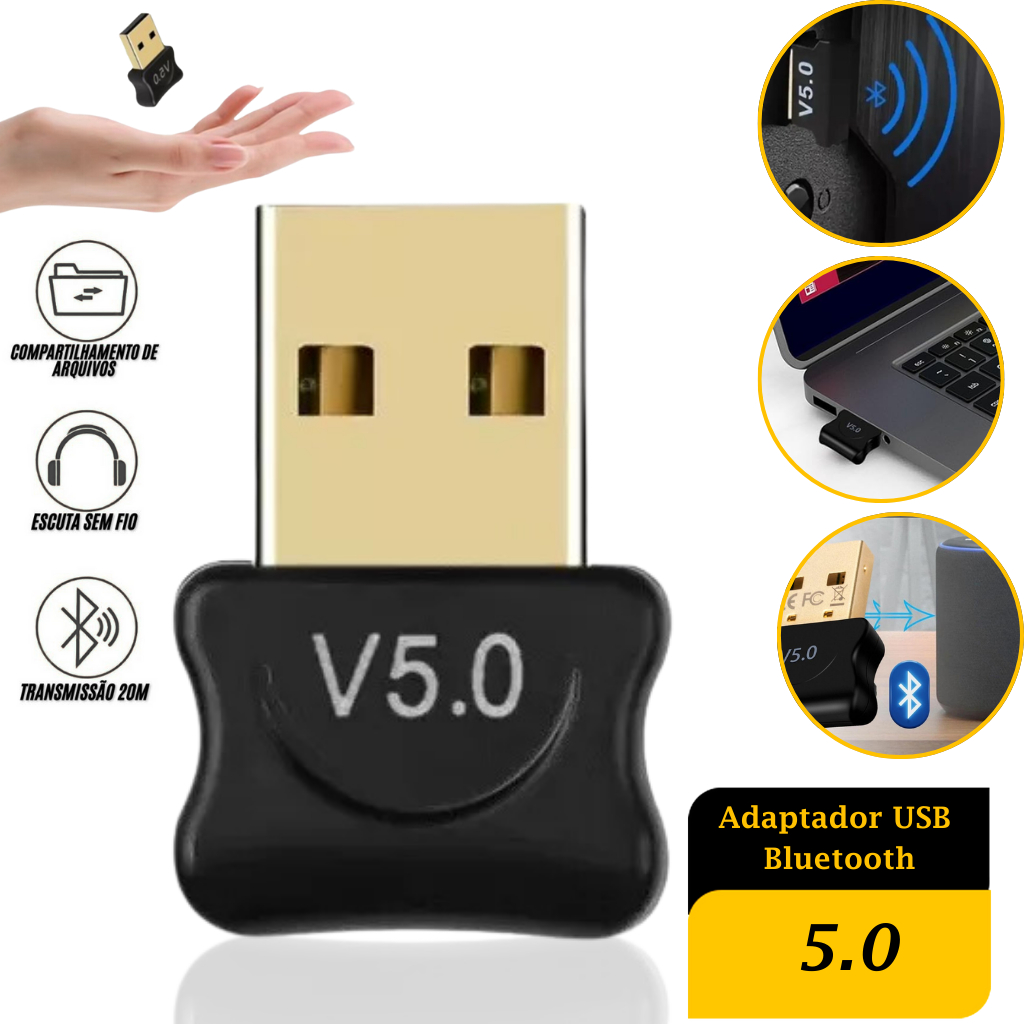 Adaptador Receptor USB Bluetooth 5.0 Premium Plug Usb Transmissor De Aúdio Notebook