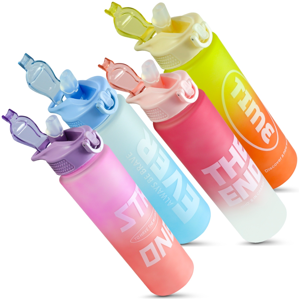 Garrafa De Plástico Squeeze 1l Colorida com Tampa e Bico Articulado