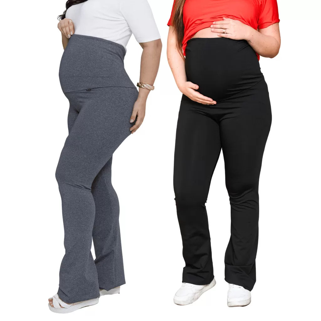 Kit 2 Legging Gestante Flare Boca Larga Calça Grávida Suplex