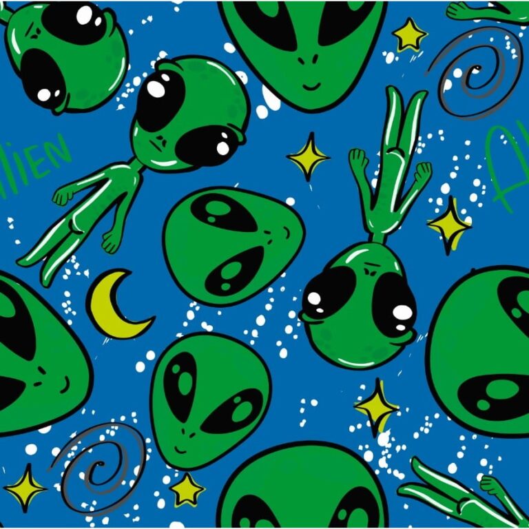 Tecido Cetim Estampado Marcianos Fundo Azul