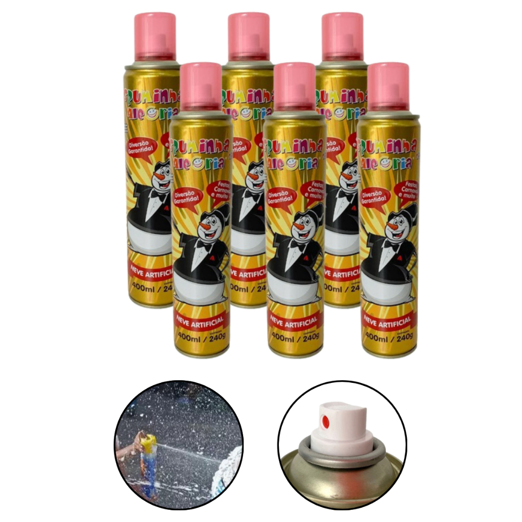 Kit 6 Espuminhas de Carnaval Para Crianças Neve Fake 400ml/250g