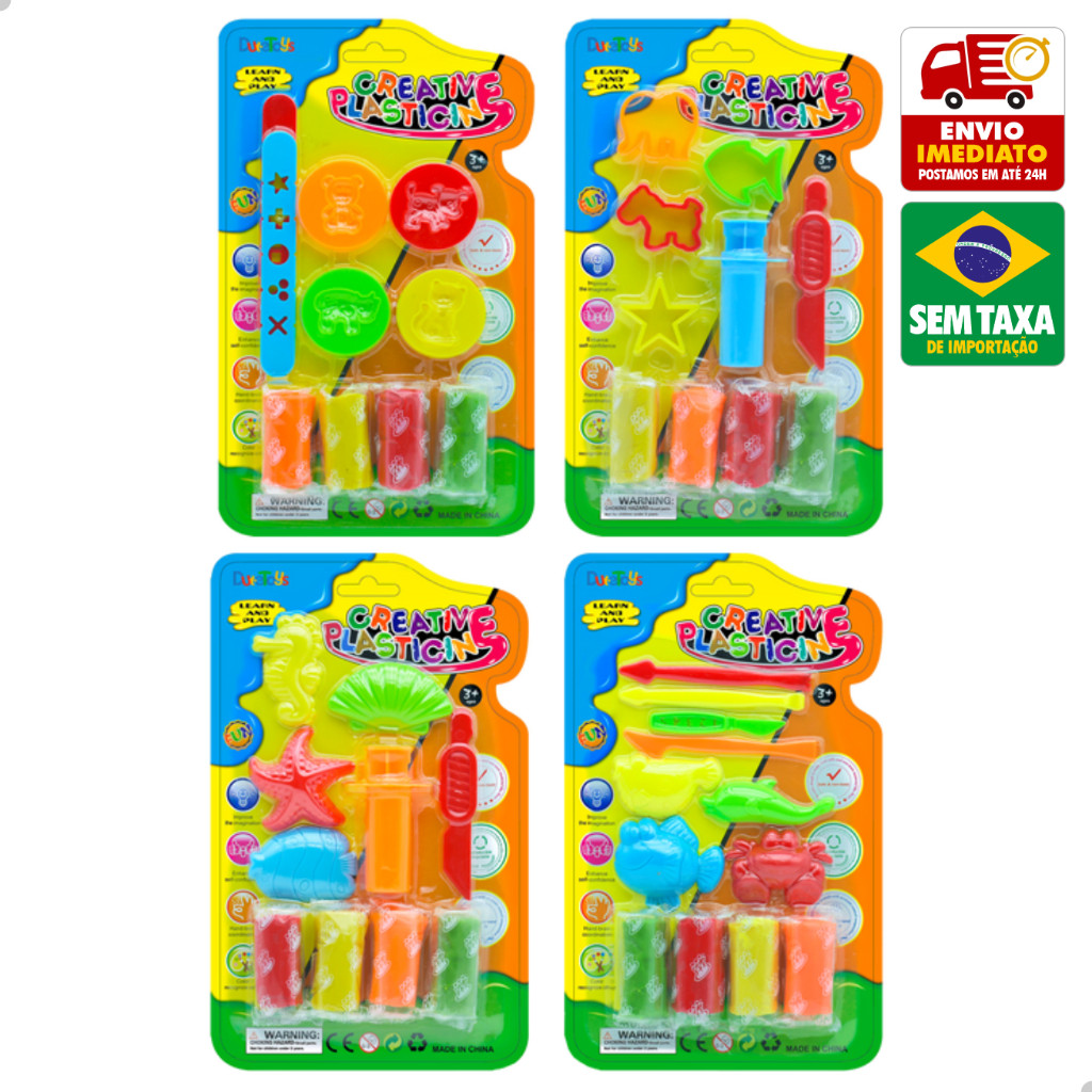 Kit Brinquedo Massinha de Modelar Colorido com Formas Animais DuteToys DTE0584