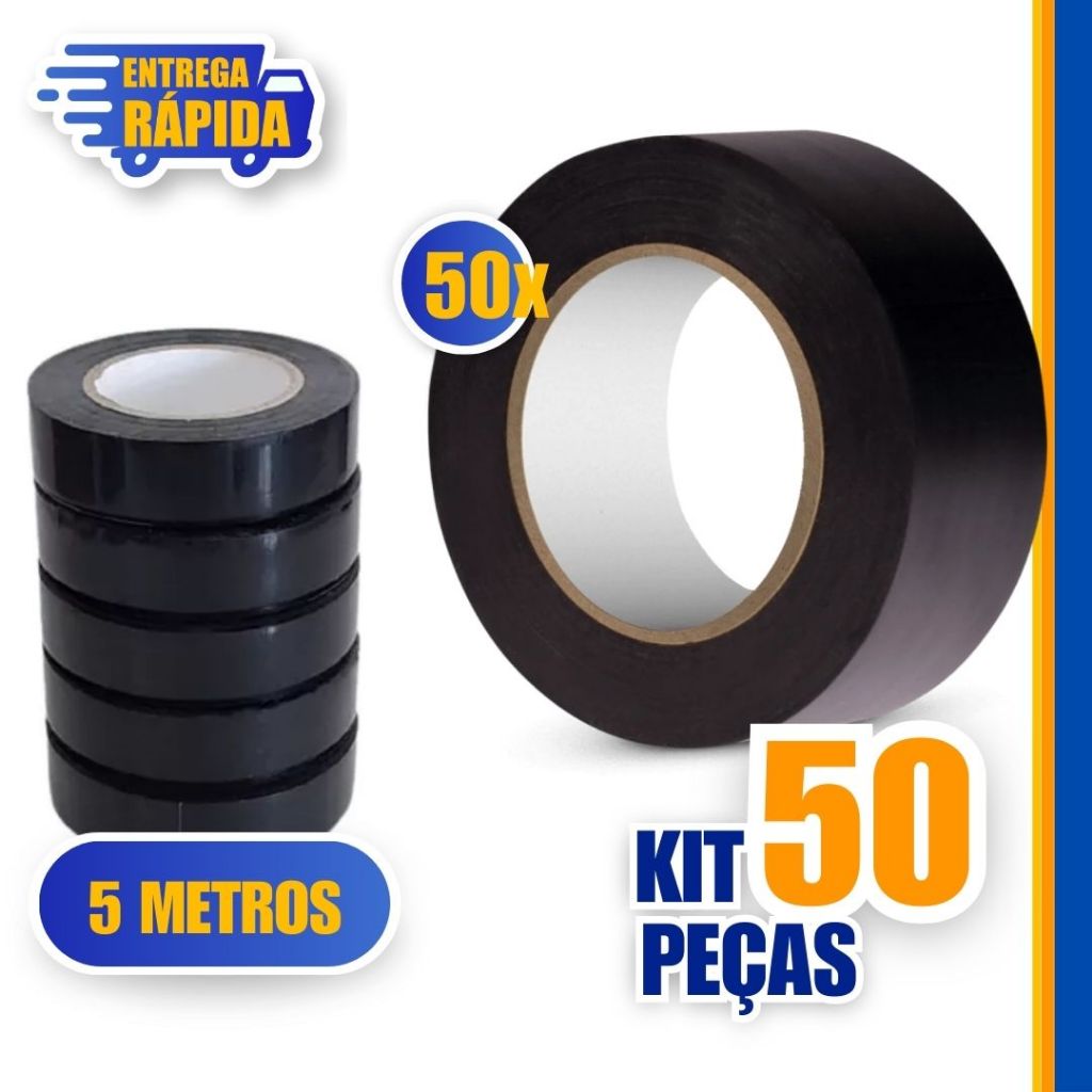 Kit 50 Fitas isolante Antichama Preta – 5m