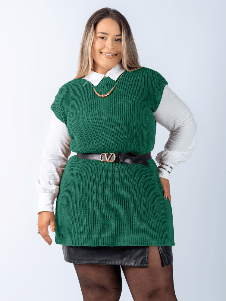 Colete Plus Size Feminino Alongado Canelado Elegan