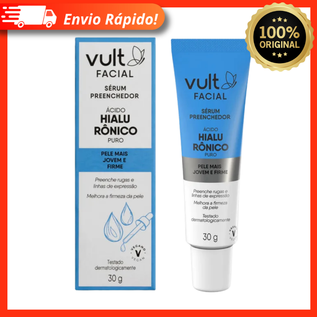 Sérum Facial Preenchedor Ácido Hialurônico Puro Vegano Pele Mais Jovem e Firme 30g – Vult