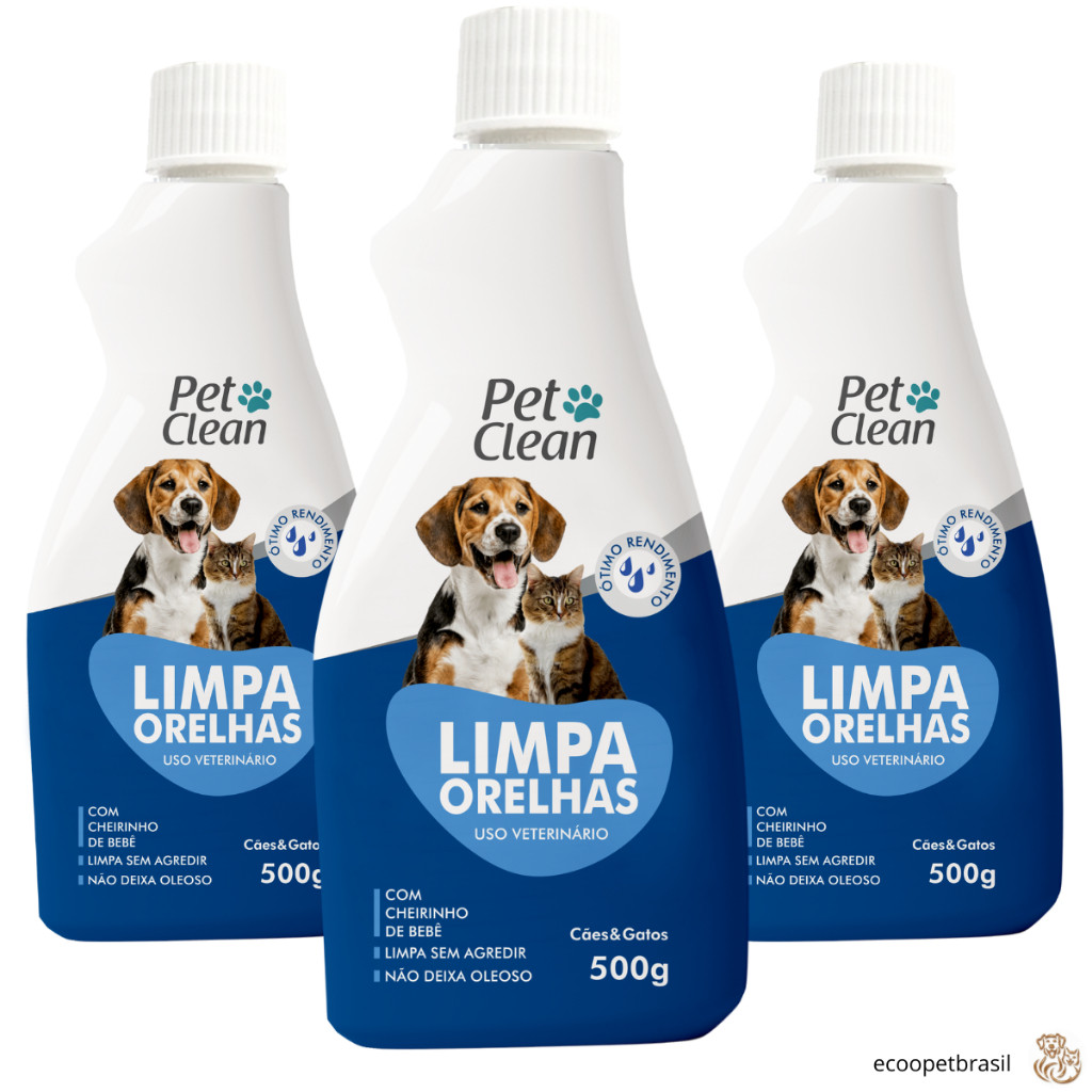 Kit 3 Limpador Orelha Limpa Ouvido Cachorro Cães Gato Pet Clean 500g GRANDE Tamanho Econômico