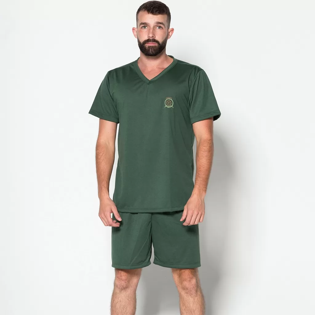 Pijama JSM Gola V Masculino Fechado Short Conjunto Curto Verão Confortavel