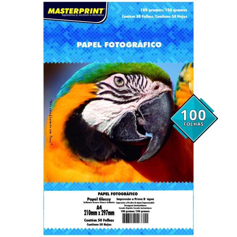 Papel Fotográfico 180g A4 Glossy Branco Brilhante