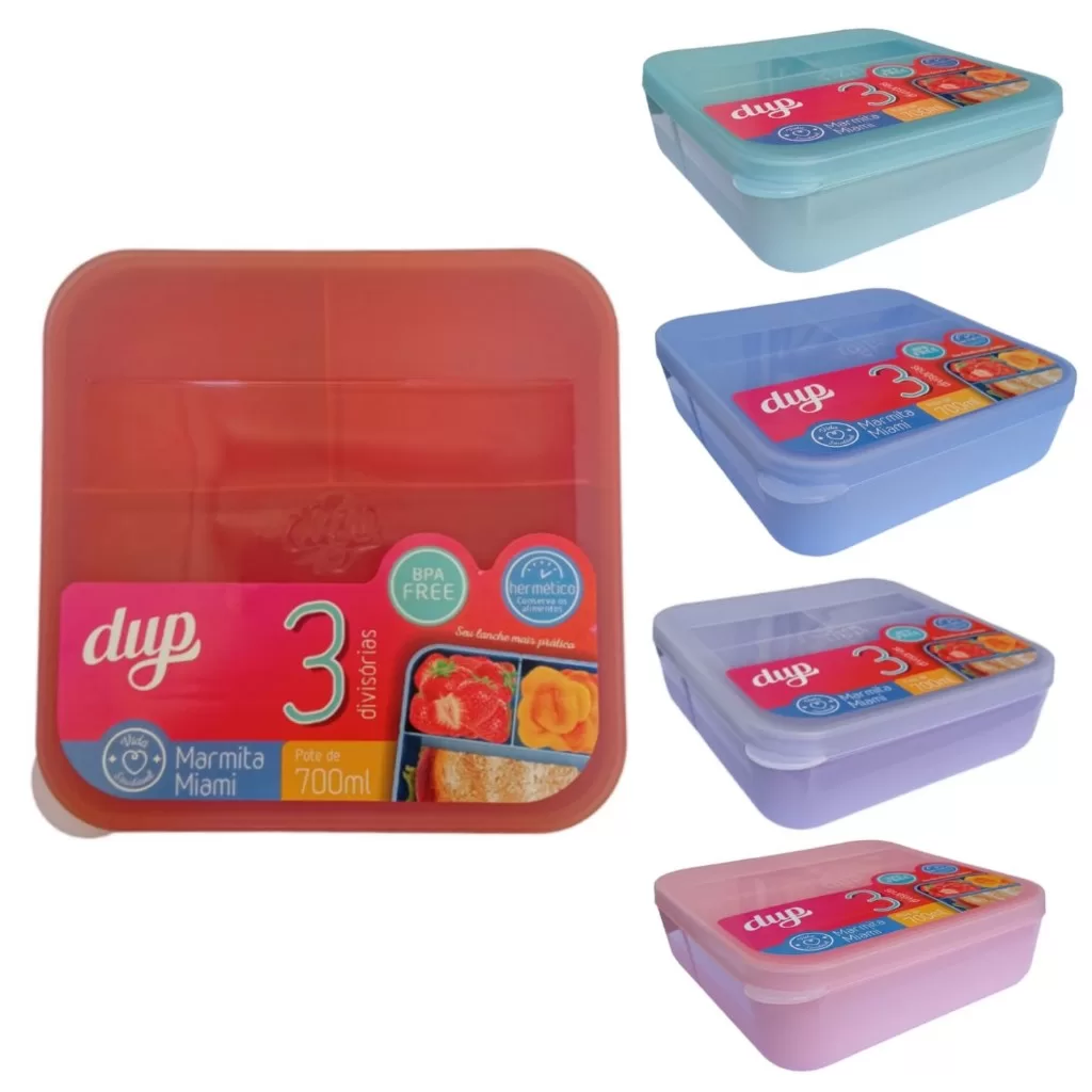 Pote Hermético com 3 divisórias Marmita Miami DUP 700ml Livre de BPA