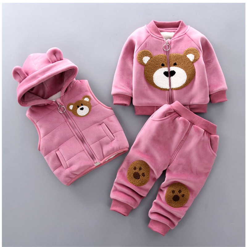 Conjuntos De Roupas Quentes De Inverno Para Capuzes Calças De Capuz Exterior 3Pcs De Algodão Veludo