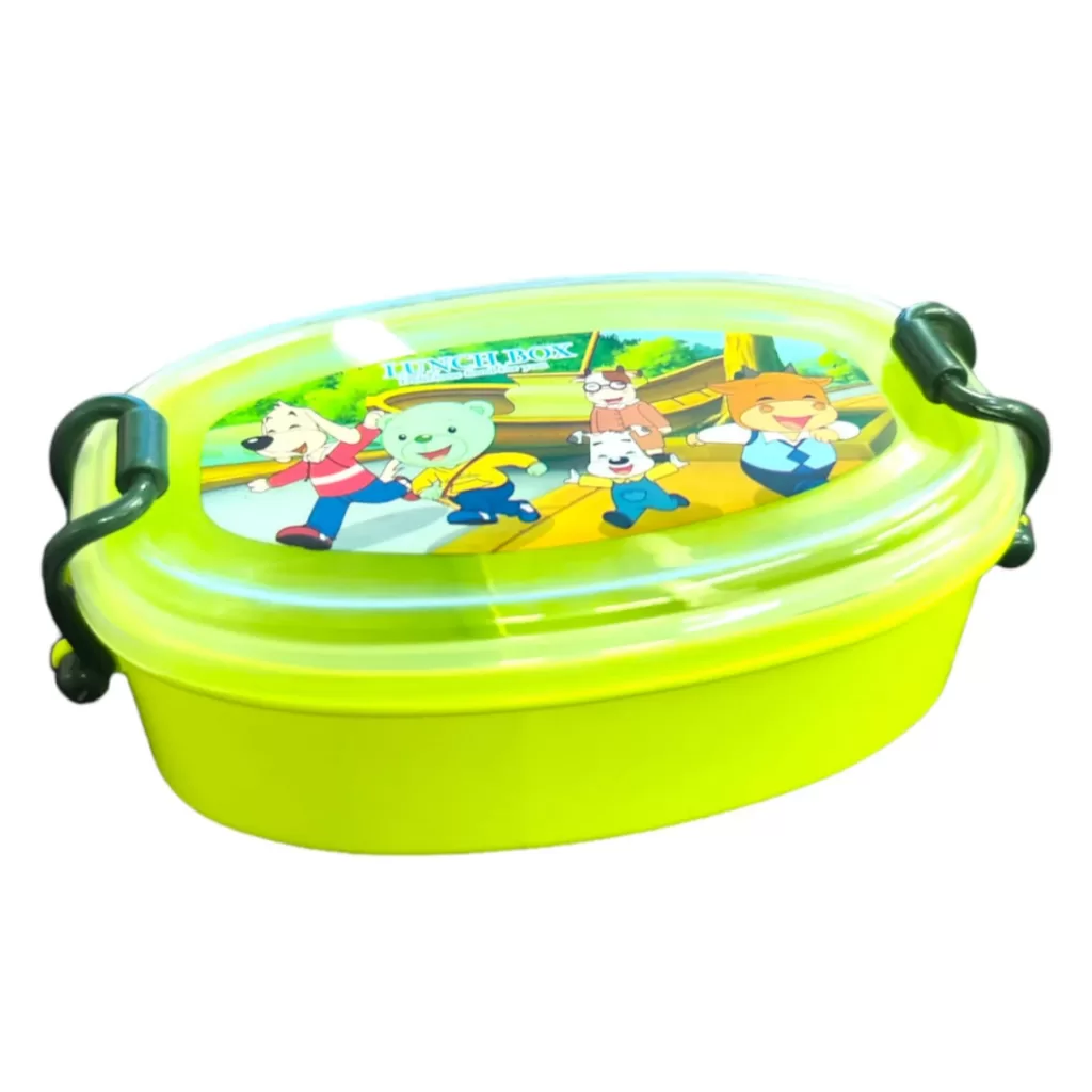Marmita Lancheira Oval Infantil Decorada Com Travas + 1 Colher 16x10cm