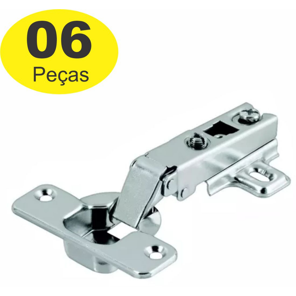 Kit 6 Dobradiça Reta Porta Armário Móveis 26mm C/ Calço