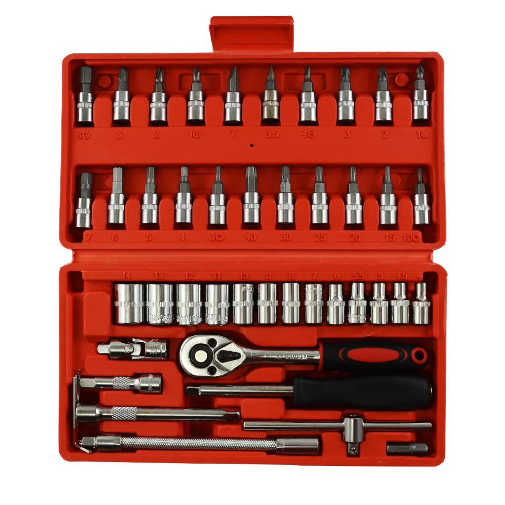 TNT Conjunto Jogo Chave Catraca Reversível Soquetes 46 Peças Encaixe de 1/4