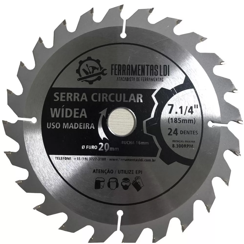 Disco de Serra Circular 7.1/4 185mm 24 Dentes Madeira Ferramentas LDI