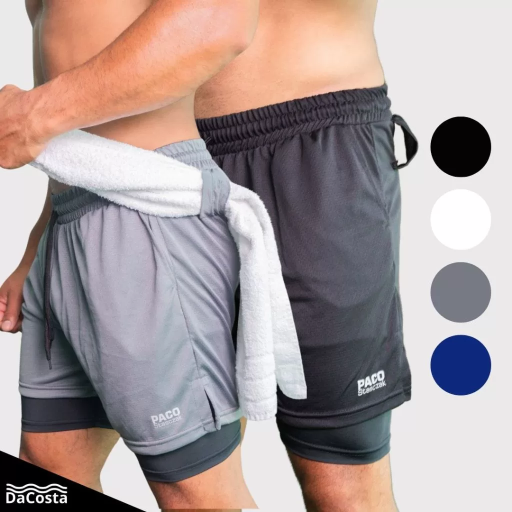 Kit 2 Shorts Academia 2em1 Masculino DryFit ProteçãoUV Bolso pra Celular e Alça para toalha/camiseta