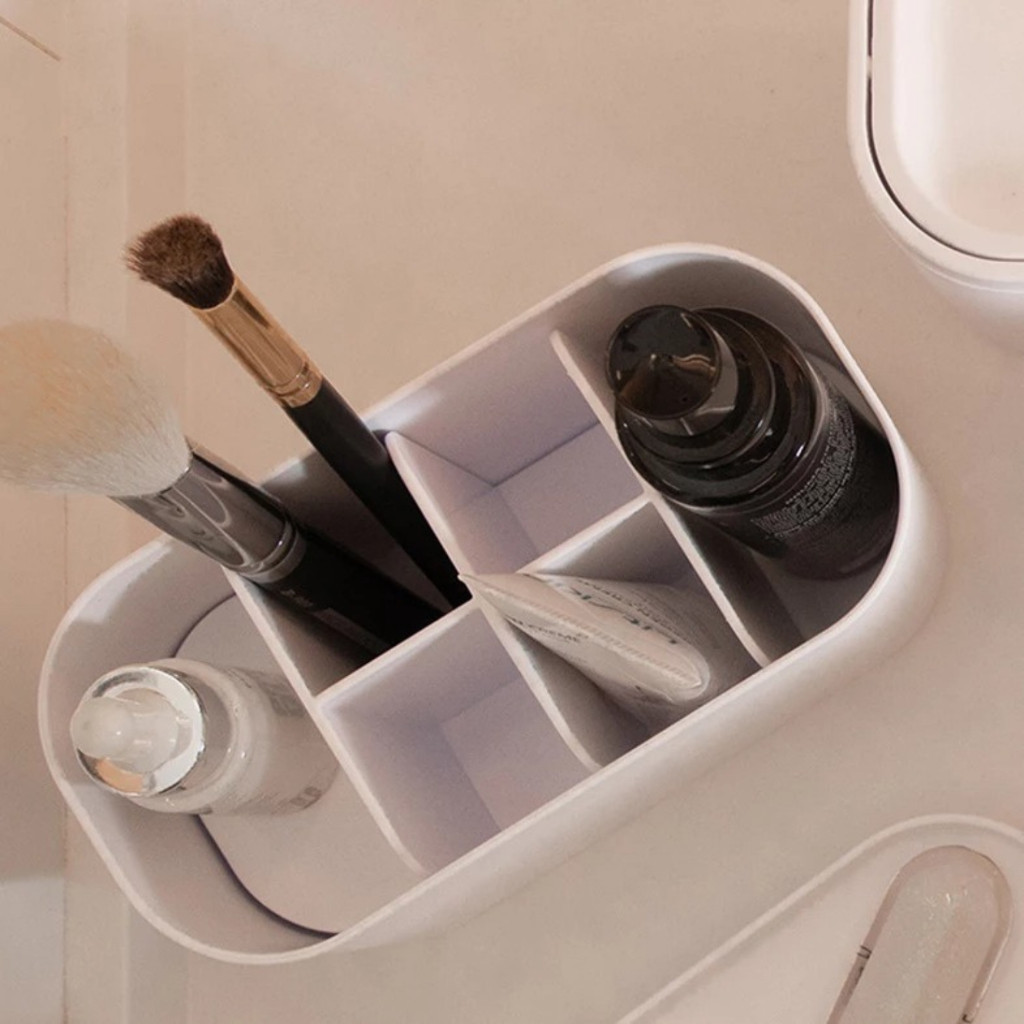 Organizador De Pincéis Maquiagem C/ Divisórias Bancada Banheiro Organização Banheiro Lavabo Skincare