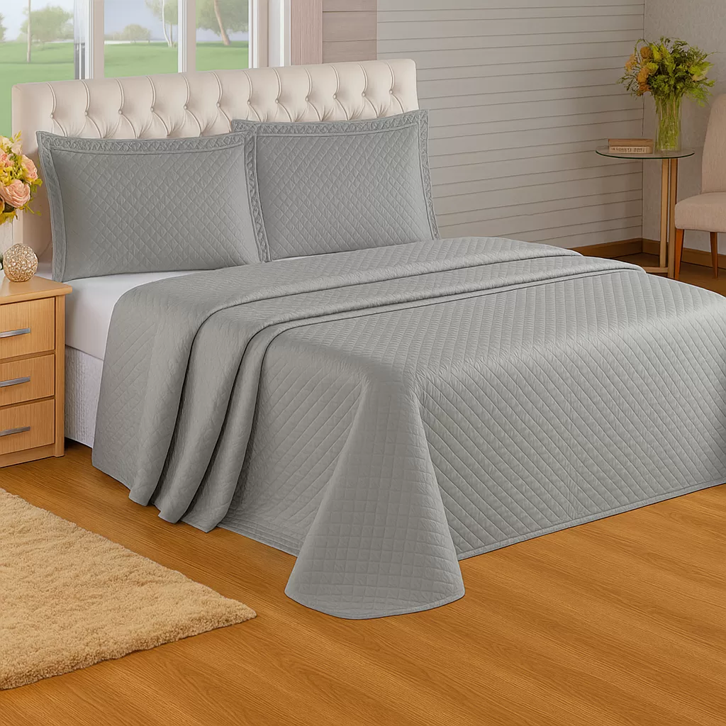 Kit Cobre Leito Colcha Queen 03 Peças Com Porta Travesseiro Matelado