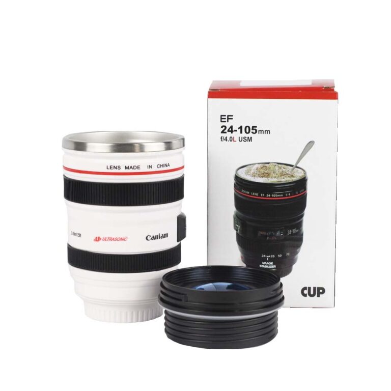 Copo Térmico Lente de Câmera Canon Branco TudoPr