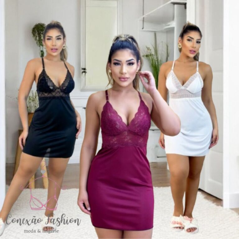 Kit 3 Camisola Sexy Renda Delicada Feminina 8 Core