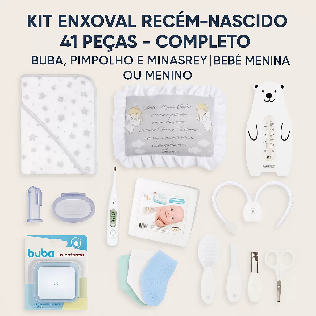 Kit Enxoval Recém-Nascido 41 Peças  Completo Buba, Pimpolho e Minasrey | Neutro