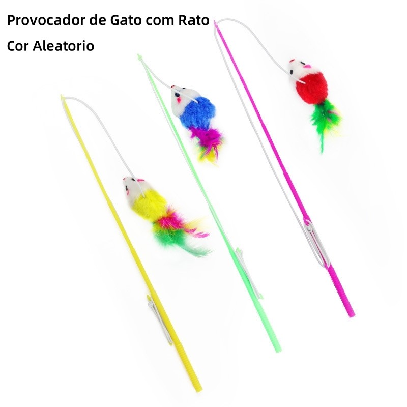 Vara Para Gato Com Rato Provocar Vara Pesca brinquedo para Estímulo Animais Estimação Cor Sortidas