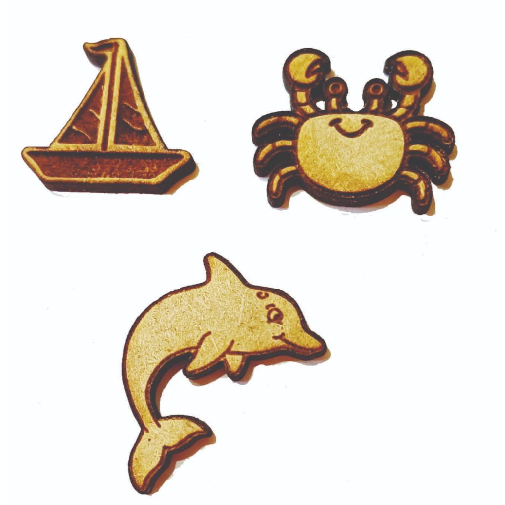 100 siri ,100 barquinho e 100 golfinho 2c2cm em mdf cru 3mm