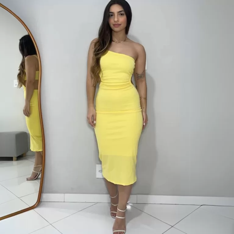 Vestido Midi Feminino Aberto na Lateral  Canelado