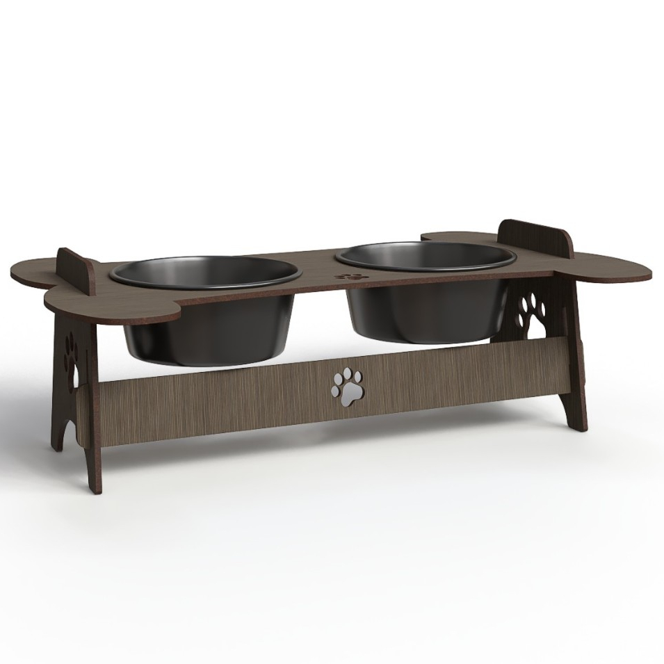 Comedouro Duplo Suspenso Pote Para Ração Agua Em Mdf Para Cachorro Gato Pets