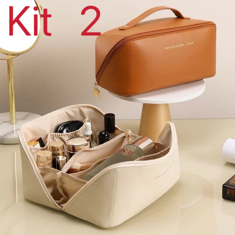 2/1 PCS Bolsa Necessaire Feminino Cosmético De Couro PU De Grande Capacidade Em Alto Qualidade