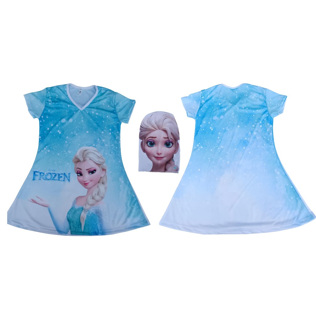 Vestido Menina Infantil Tematico Simples Basico Frozen com mascara de Tecido