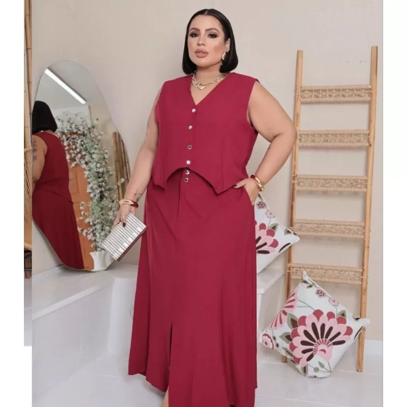 Saia Longa Godê com cinto Feminina Plus Size Moda Evangélica Casual