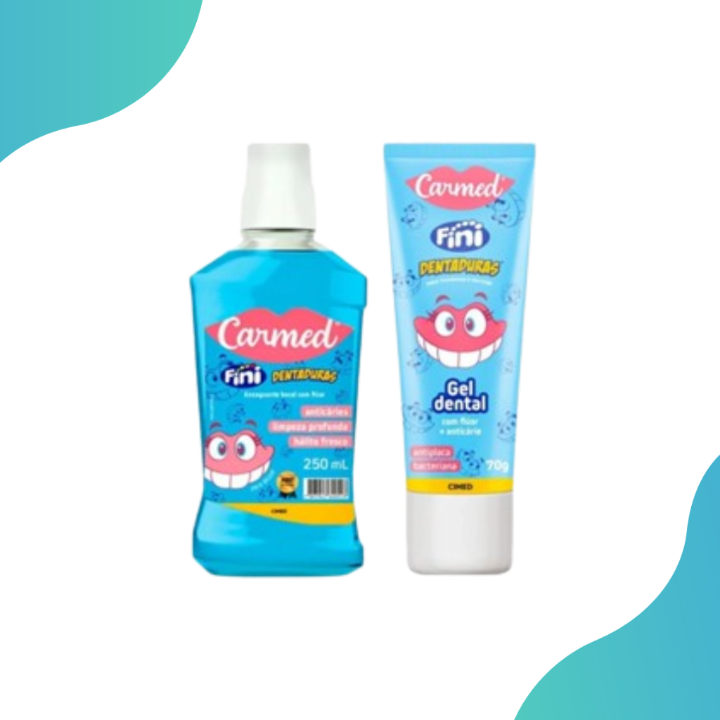 Kit Enxaguante Bucal e Gel Dental Carmed Fini Dentaduras