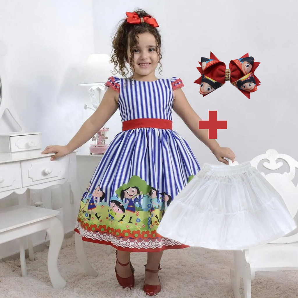 Kit Vestido festa do Show da Luna + laço de cabelo + saia filó