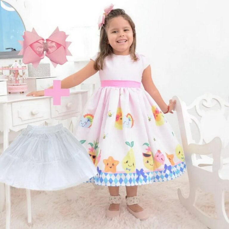 Kit Vestido infantil festa das frutas + saia de fi