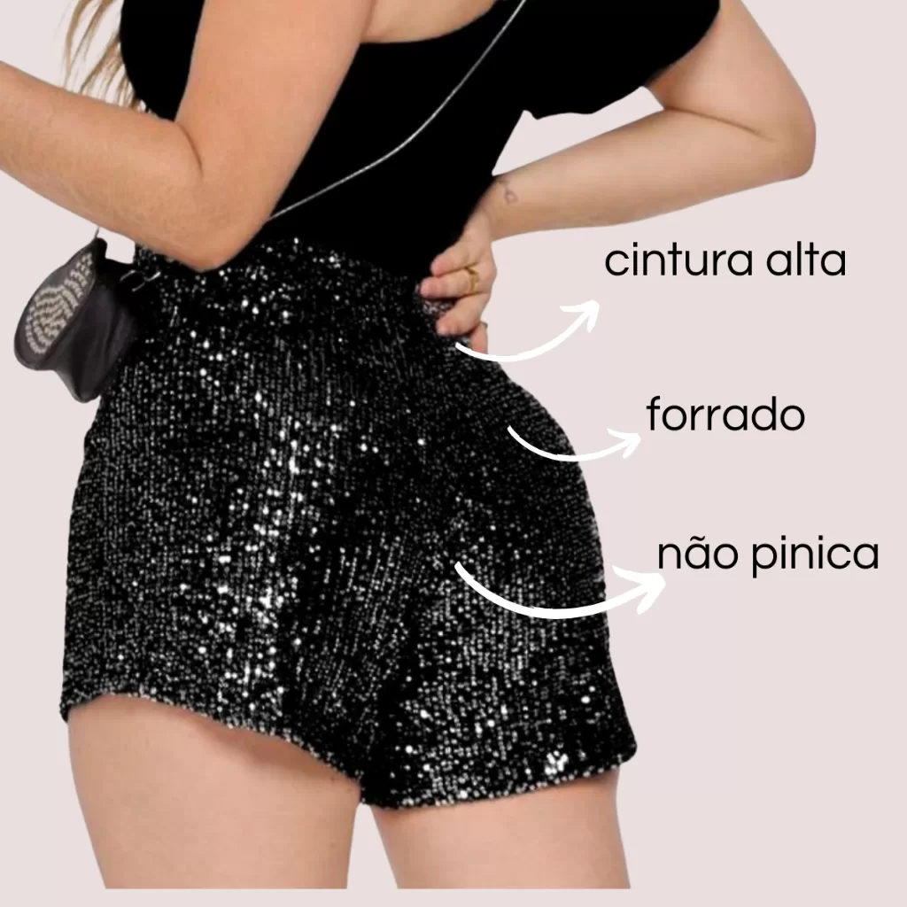 Short Paete Festa Apresentação Brilho Balada 15 anos Curto Brilhoso Lantejoula