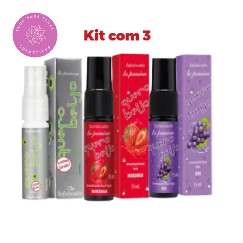 Kit Com 3 Aromatizante Bucal Menta Uva e Morango