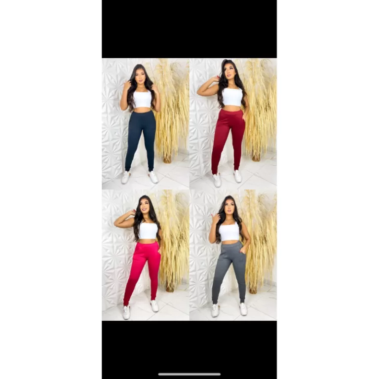 Calça Jogger Malha Canelada Feminina Moda Casual.