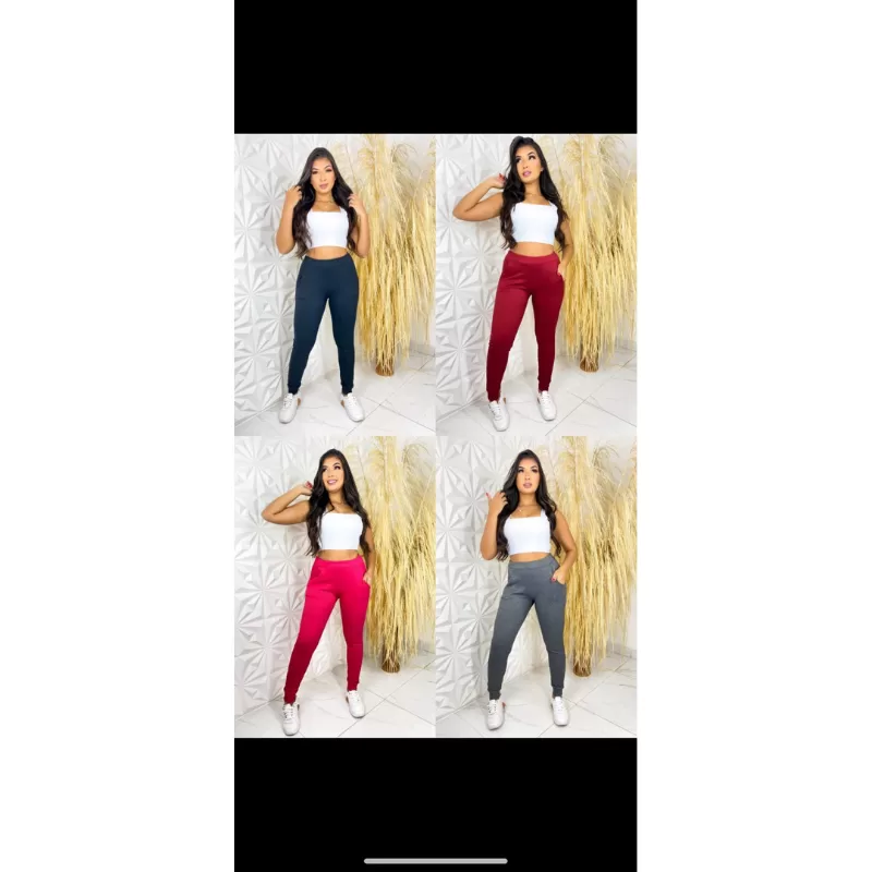 Calça Jogger Malha Canelada Feminina Moda Casual.