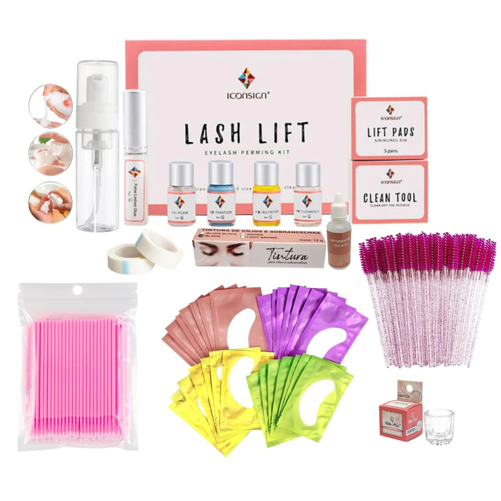 Kit Lash Lifting Iconsign COMPLETO Permanente de Cilios Tintura Oxidante Pads Escovinhas